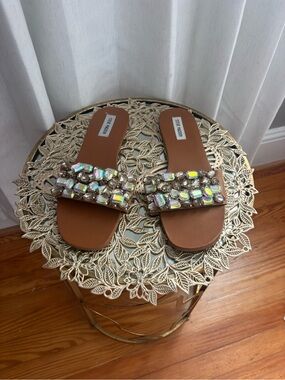 Steve Madden Brown Jeweled Slide Sandals